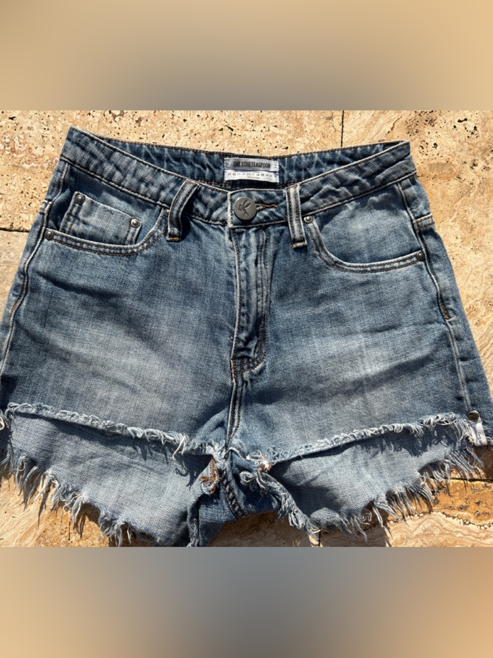 One Teaspoon Distressed Light Blue Denim Cutoff Shorts